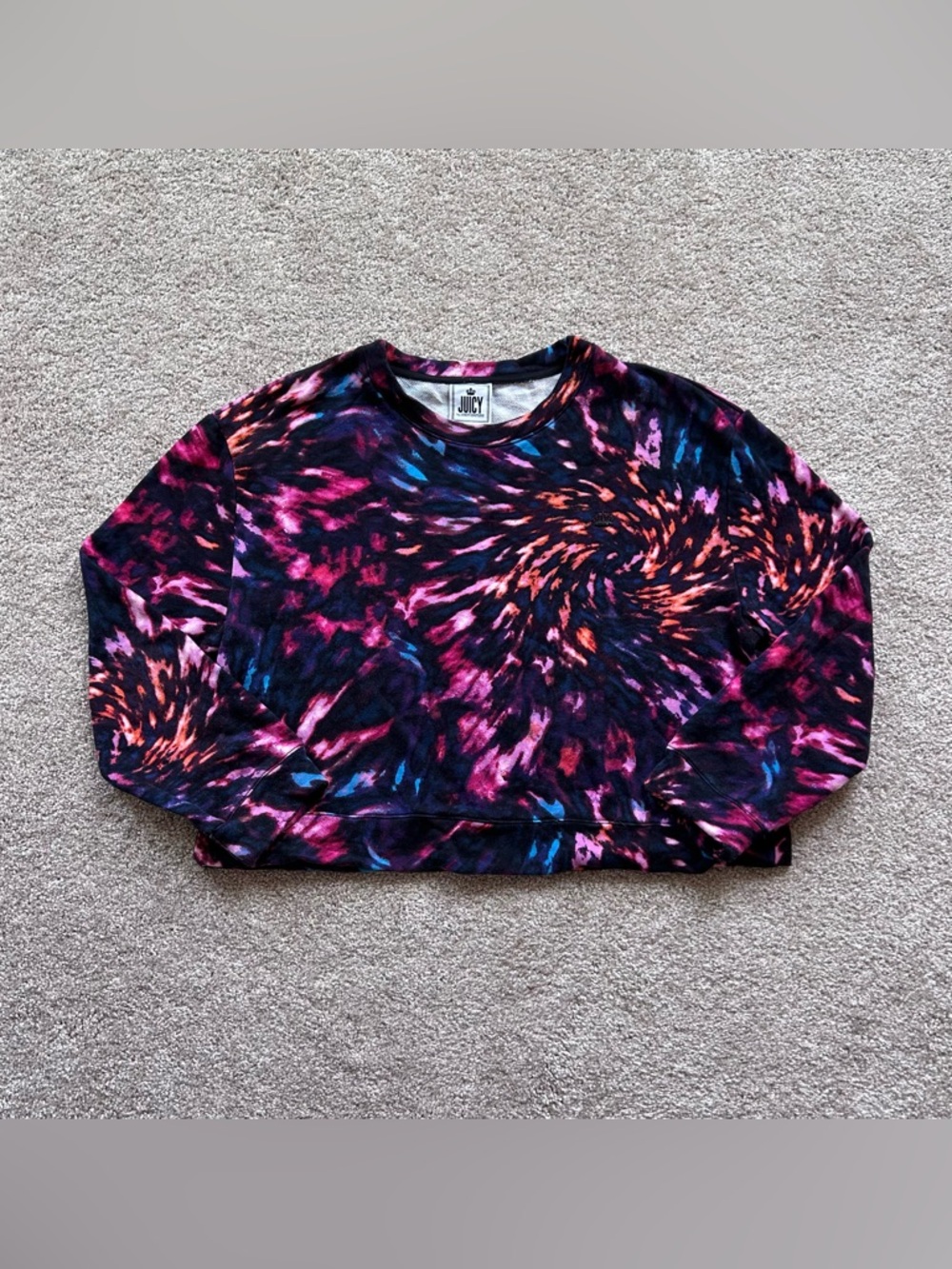 Juicy by Juicy Couture 1X Cropped Sweatshirt Spiral Tie Dye Galaxy Crown Cotton